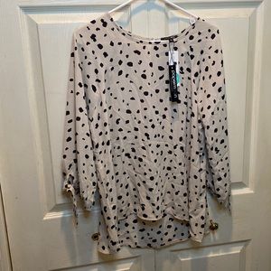 NWT Cream & Black High Low Tie Sleeve Animal Print Blouse Stitchfix Papermoon
